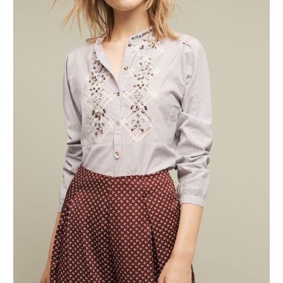 Anthropologie Needlepoint beaded striped shirt - Picture 4 of 7